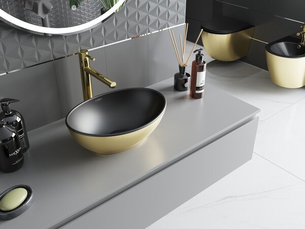 Mexen Elza, chiuvetă blat ceramică 405 x 330 mm, negru mat-auriu, 21014026