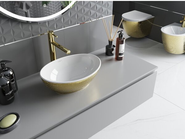 Mexen Elza, chiuveta blat ceramica 405 x 330 mm, model alb-auriu, 21014008