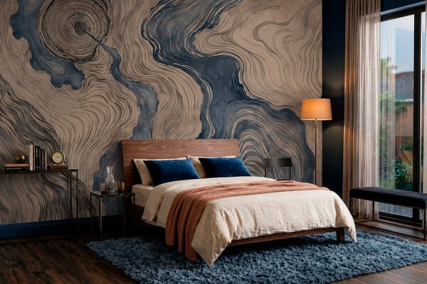 Tapet Un model abstract cu un desen liniar care imită fibrele lemnului, în nuanțe de albastru, Fototapet Abstract, w05729v1 : Uwalls.ro