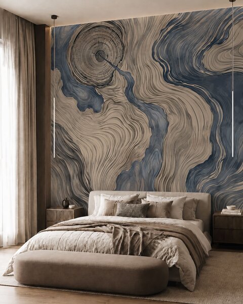 Tapet Un model abstract cu un desen liniar care imită fibrele lemnului, în nuanțe de albastru, Fototapet Abstract, w05729v1 : Uwalls.ro