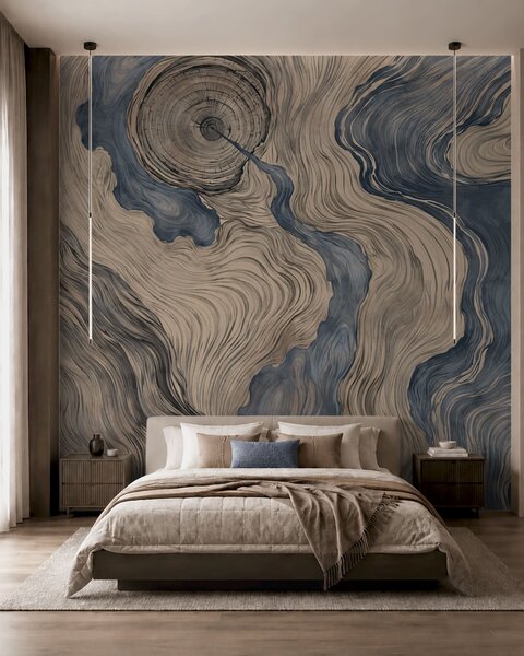 Tapet Un model abstract cu un desen liniar care imită fibrele lemnului, în nuanțe de albastru, Fototapet Abstract, w05729v1 : Uwalls.ro