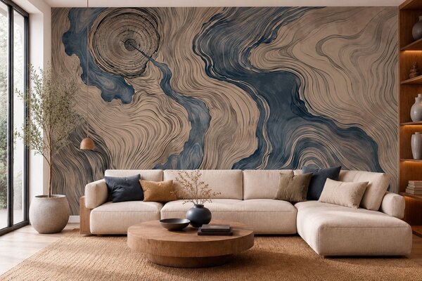 Tapet Un model abstract cu un desen liniar care imită fibrele lemnului, în nuanțe de albastru, Fototapet Abstract, w05729v1 : Uwalls.ro