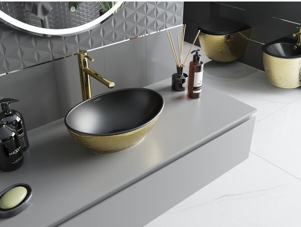 Mexen Elza, chiuveta blat ceramica 405 x 330 mm, model negru mat-auriu, 21014028