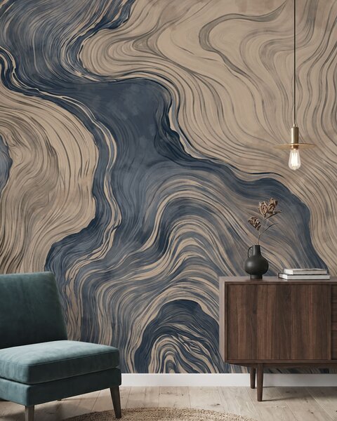 Tapet Un model abstract cu un desen liniar care imită fibrele lemnului, în nuanțe de albastru, Fototapet Abstract, w05729v1 : Uwalls.ro