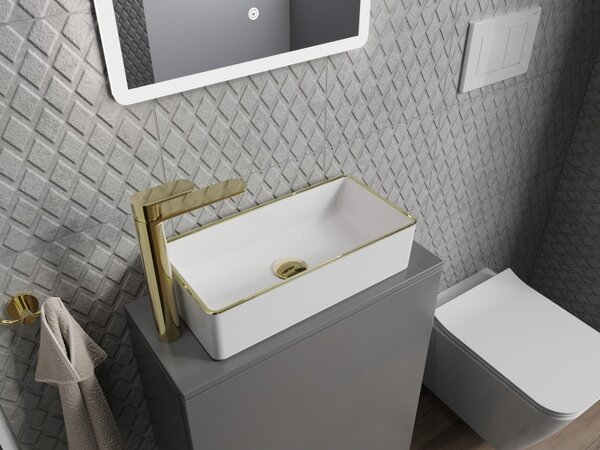 Mexen Nadia, chiuveta blat 46x23x12 cm, margine alb lucios-auriu, 21614605