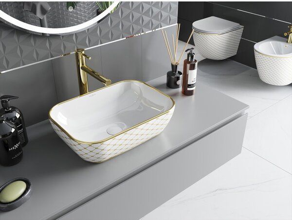 Mexen Rita, chiuveta blat 45x32x14 cm, model alb lucios-auriu, 21084509