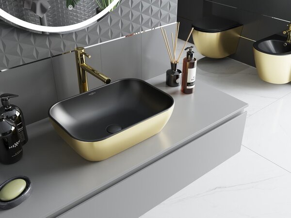 Mexen Rita, chiuveta blat 45x32x14 cm, negru mat-auriu lucios, 21084576