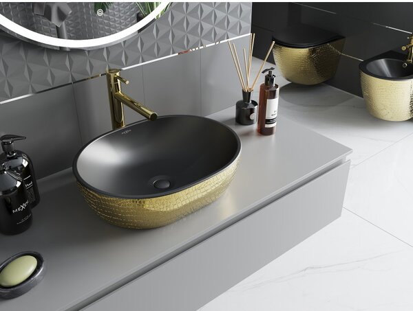 Mexen Viki, chiuveta blat 48x35x14 cm, model negru mat-auriu, 21054878
