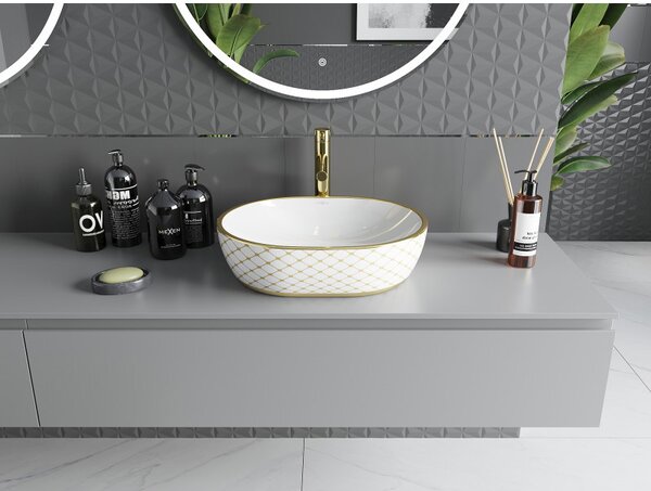 Mexen Viki, chiuveta blat 48x35x14 cm, model alb-auriu, 21054809