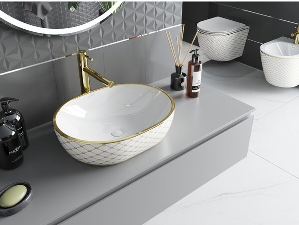 Mexen Viki, chiuveta blat 48x35x14 cm, model alb-auriu, 21054809