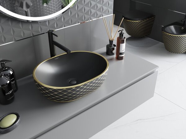 Mexen Viki, chiuveta blat 48x35x14 cm, model negru mat-auriu, 21054879