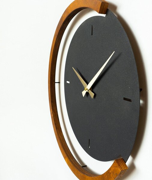 Ceas de perete Decorativ Moon Time Wooden Metal, Negru, 48x48 cm