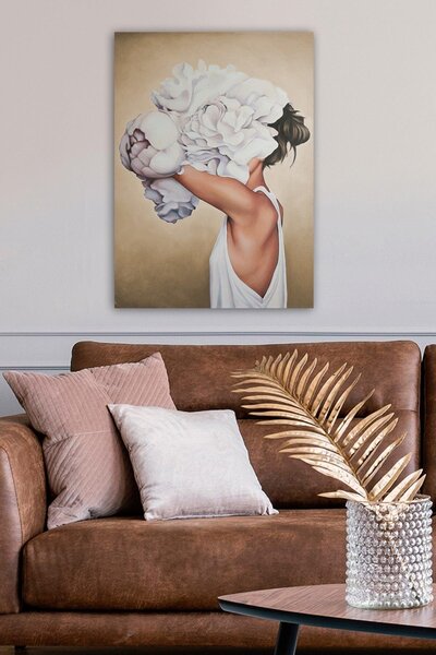 Tablou Canvas Bujor Alb, Multicolor, 70x50 cm