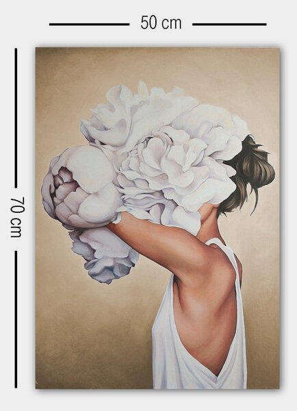 Tablou Canvas Bujor Alb, Multicolor, 70x50 cm