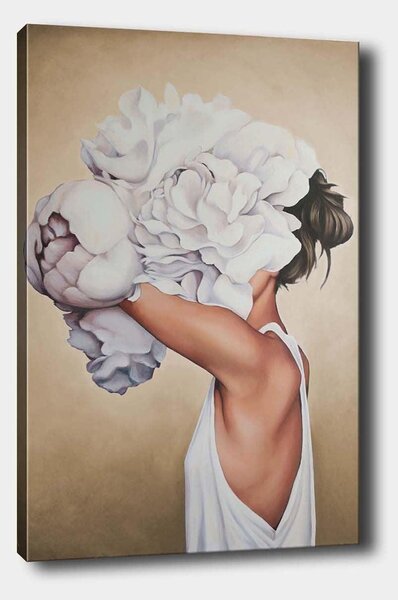 Tablou Canvas Bujor Alb, Multicolor, 70x50 cm