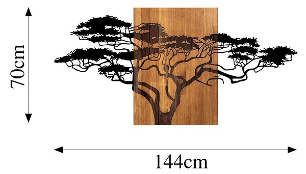 Decoratiune de perete lemn Acacia Tree - 329, Negru, 70x144 cm