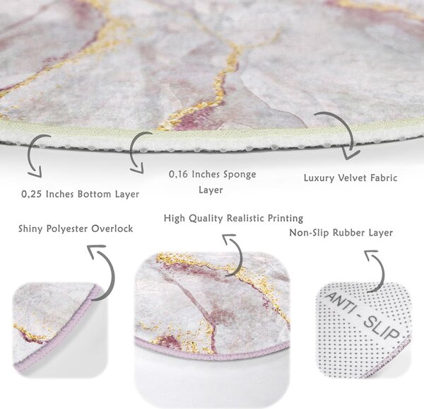 Covor roz deschis/auriu lavabil rotund ø 120 cm Marble – Mila Home