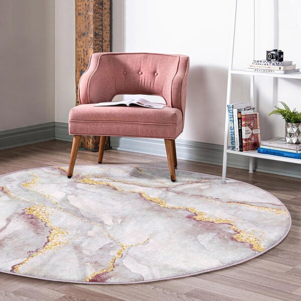 Covor roz deschis/auriu lavabil rotund ø 120 cm Marble – Mila Home