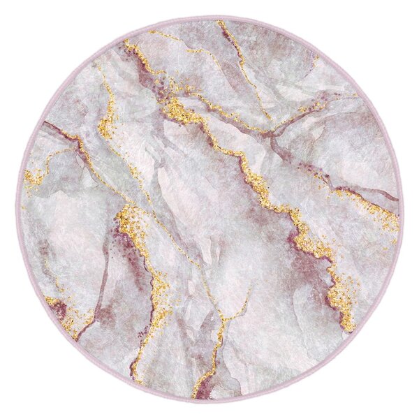 Covor roz deschis/auriu lavabil rotund ø 120 cm Marble – Mila Home