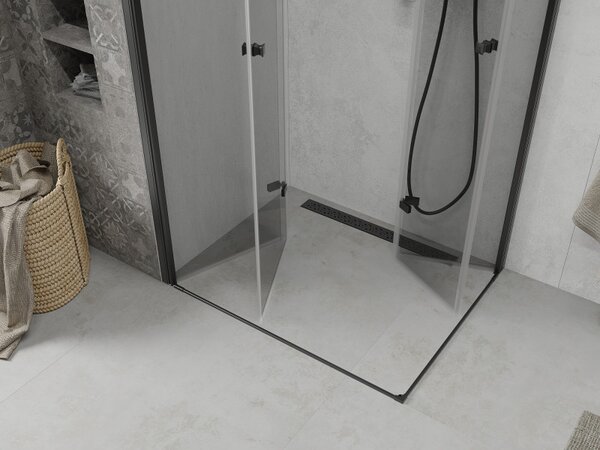 Cabine de dus Mexen Lima Duo cu usa plianta 80(usa) x 70(usa), sticla transparenta 6mm, profil negru, 856-080-070-70-00-02