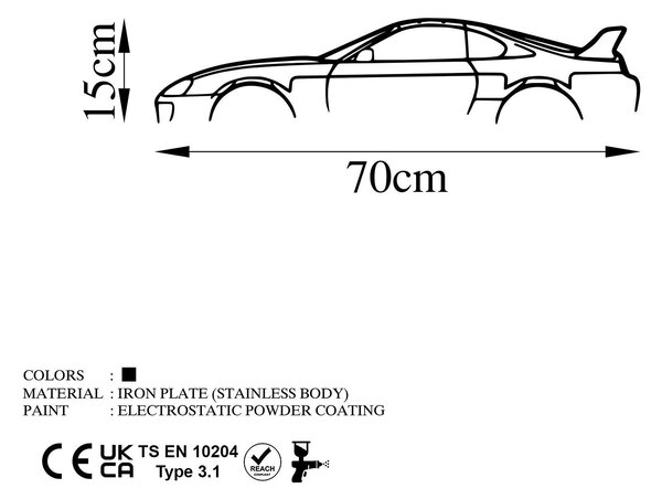 Decoratiune de perete Metal Toyota Supra Silhouette, Negru, 15x70 cm