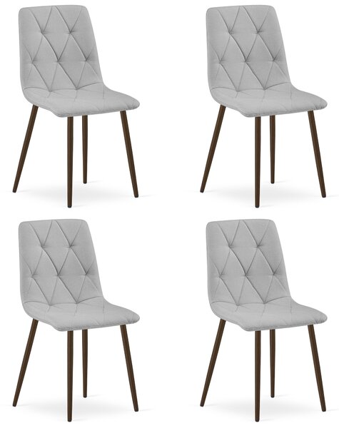 Set 4 Scaune Bucatarie/Dining Fido Picioare Finisaj Lemn Culoare Nuc , Gri Deschis