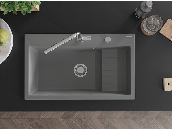 Mexen Omar, chiuveta granit cu 1 camera 800x480x210 mm, gri, sifon crom, 6520801005-71