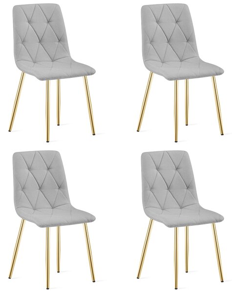 Set 4 Scaune Bucatarie/Dining Fido, Picioare Aurii,Gri Deschis