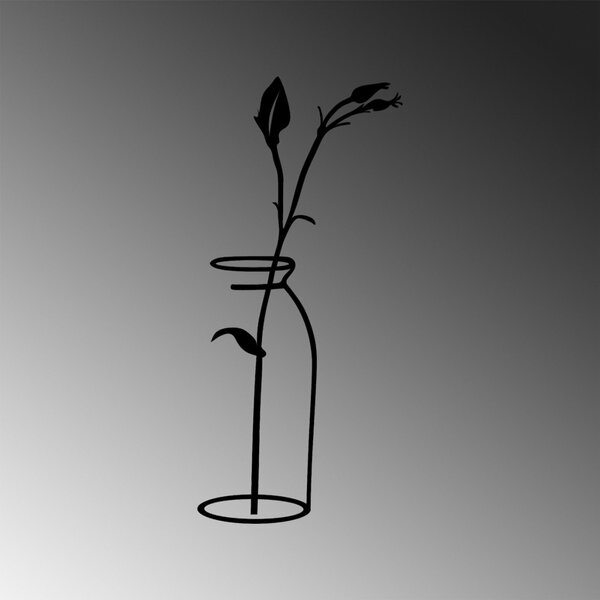Decoratiune de perete Metal Flower In The Vase, Negru, 71x33 cm