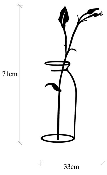 Decoratiune de perete Metal Flower In The Vase, Negru, 71x33 cm