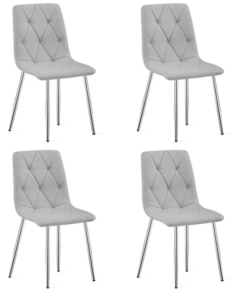 Set 4 Scaune Bucatarie/Dining Fido, Picioare Cromate,Textil Gri Deschis
