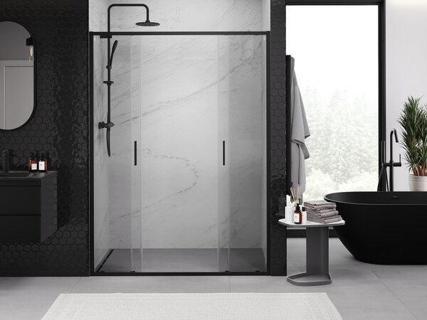 Mexen Exo, culisant cu 2 aripi 130x200 cm, sticlă transparentă de 6 mm, profil negru, 8152-130-000-70-00