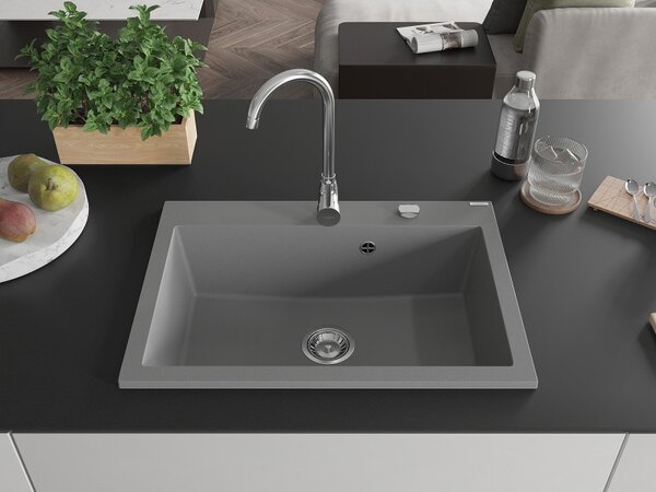 Mexen Elix, chiuvetă granit cu 1 vas 700 x 500 mm, gri, sifon crom, 6526701005-71