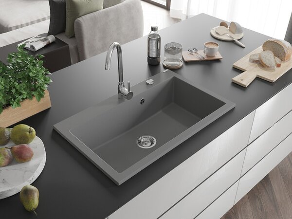 Mexen Elix, chiuvetă granit cu 1 vas 800 x 500 mm, gri, sifon crom, 6527801005-71