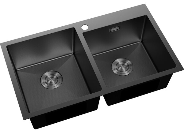 Chiuvetă Mexen Xorin din oțel inoxidabil cu 2 compartimente, 780 x 450 mm, neagră, model fagure, 6441782000-70HC