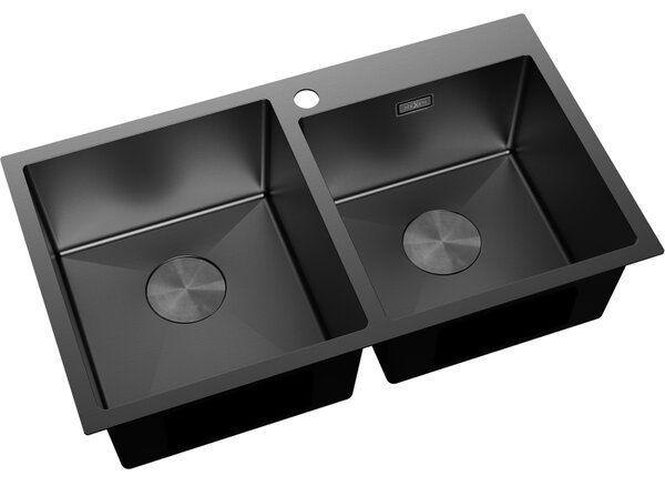 Chiuvetă Mexen Xorin din oțel inoxidabil cu 2 compartimente, 780 x 450 mm, neagră, 6441782000-70