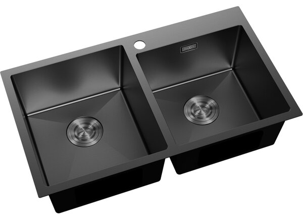 Chiuvetă Mexen Xorin din oțel inoxidabil cu 2 compartimente, 780 x 450 mm, neagră, 6441782000-70