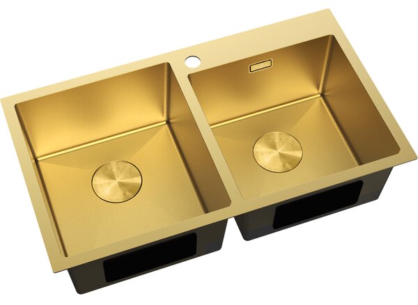 Chiuvetă Mexen Xorin din oțel inoxidabil cu 2 compartimente, 780 x 450 mm, auriu periat, model fagure, 6441782000-55HC