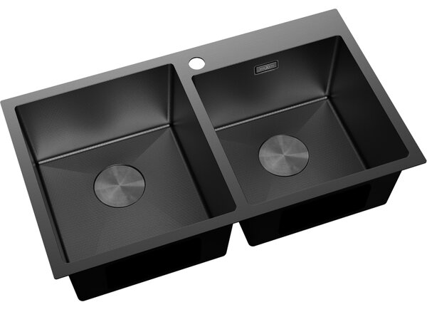 Chiuvetă Mexen Xorin din oțel inoxidabil cu 2 compartimente, 780 x 450 mm, neagră, model fagure, 6441782000-70HC