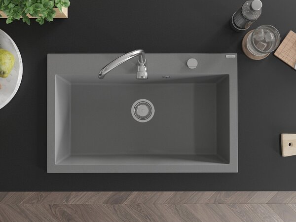 Mexen Elix, chiuvetă granit cu 1 vas 800 x 500 mm, gri, sifon crom, 6527801005-71