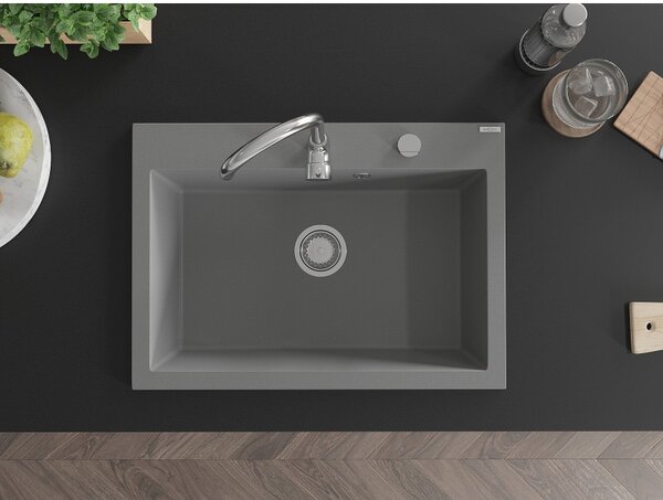 Mexen Elix, chiuvetă granit cu 1 vas 700 x 500 mm, gri, sifon crom, 6526701005-71