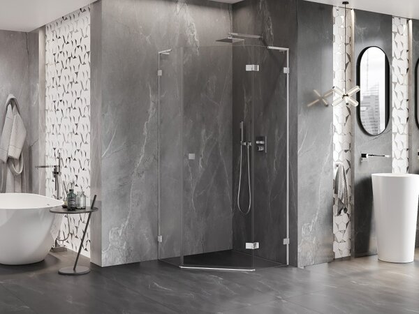 Mexen Lunar, cabină de duș pentagonală cu balamale dreapta L 80 x 80 cm, sticlă transparentă de 8 mm, profil cromat, 831L-080P-080L-01-00-P