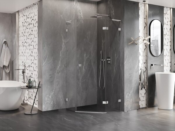 Mexen Lunar, cabină de duș pentagonală cu balamale dreapta L 80 x 80 cm, sticlă transparentă de 8 mm, profil cromat, 831L-080P-080L-01-00-P