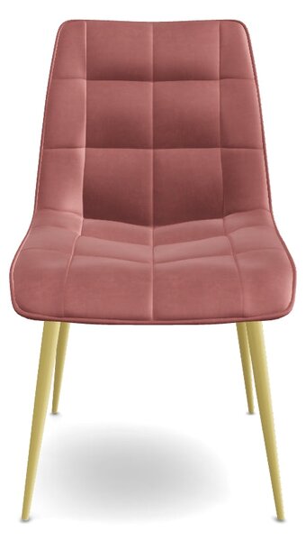 Scaun tapitat stofa catifelata CHIC, roz/auriu, 50x58x88 cm