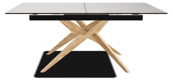 Masa extensibila LORETO, maro/stejar, sticla/ceramica/lemn, 180/230x90