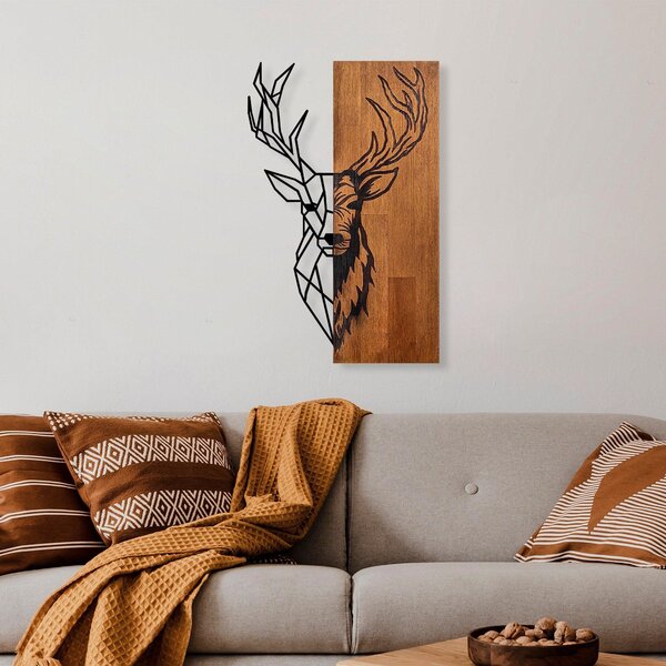 Decoratiune de perete lemn Red Deer 1, Nuc, 58x36 cm