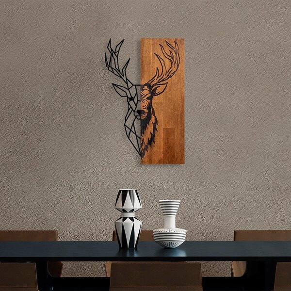 Decoratiune de perete lemn Red Deer 1, Nuc, 58x1x36 cm