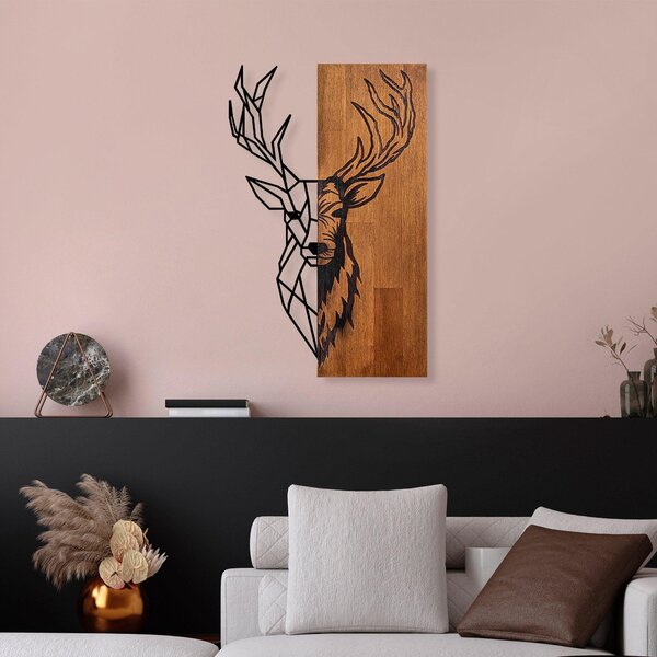 Decoratiune de perete lemn Red Deer 1, Nuc, 58x36 cm