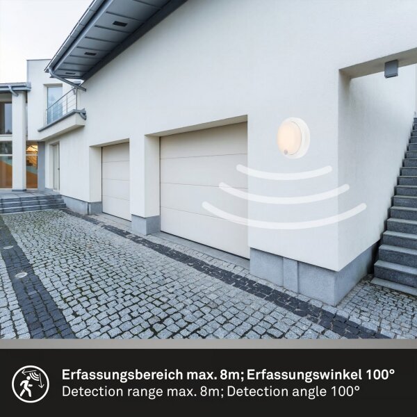 Brilo - Aplica LED de perete reîncărcabilă pentru exterior, cu senzor, 4 W/5 V, 4400 mAh, IP44, alb