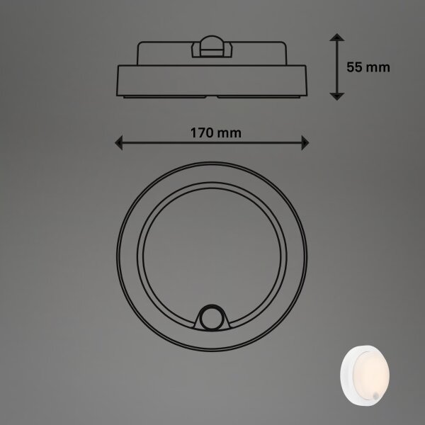 Brilo - Aplica LED de perete reîncărcabilă pentru exterior, cu senzor, 4 W/5 V, 4400 mAh, IP44, alb